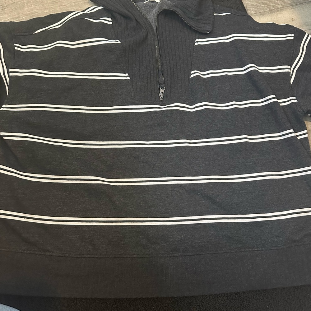 Maurices Black and White Zip Up Sweater with Stripes